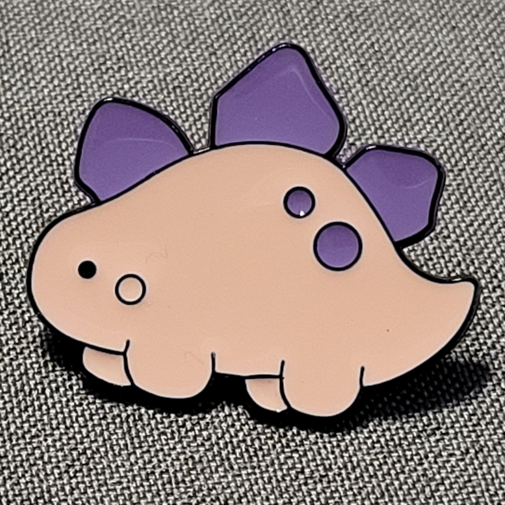 Dinosaur Enamel Pin Chonky Chibi Pink And Purple Stegosaurus